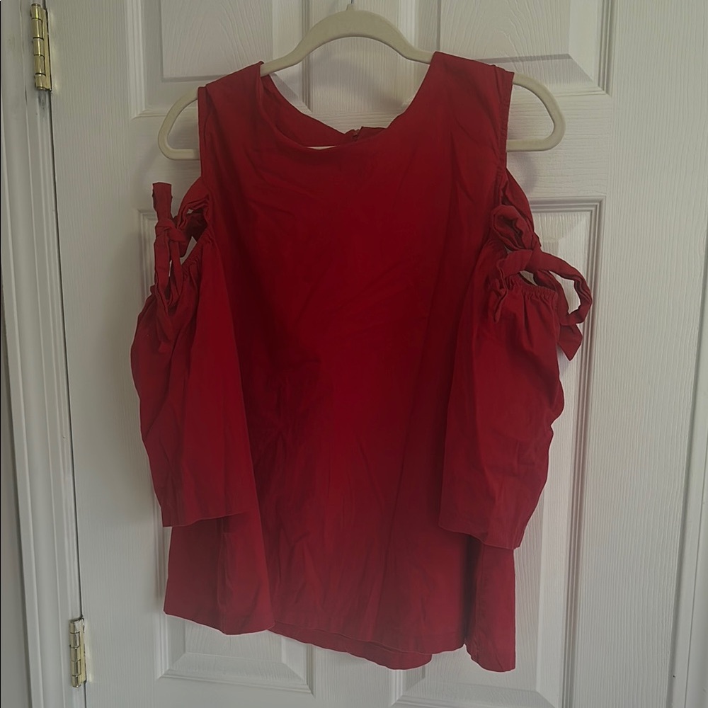 Kaktus Red Cut Out Tie Front Blouse
